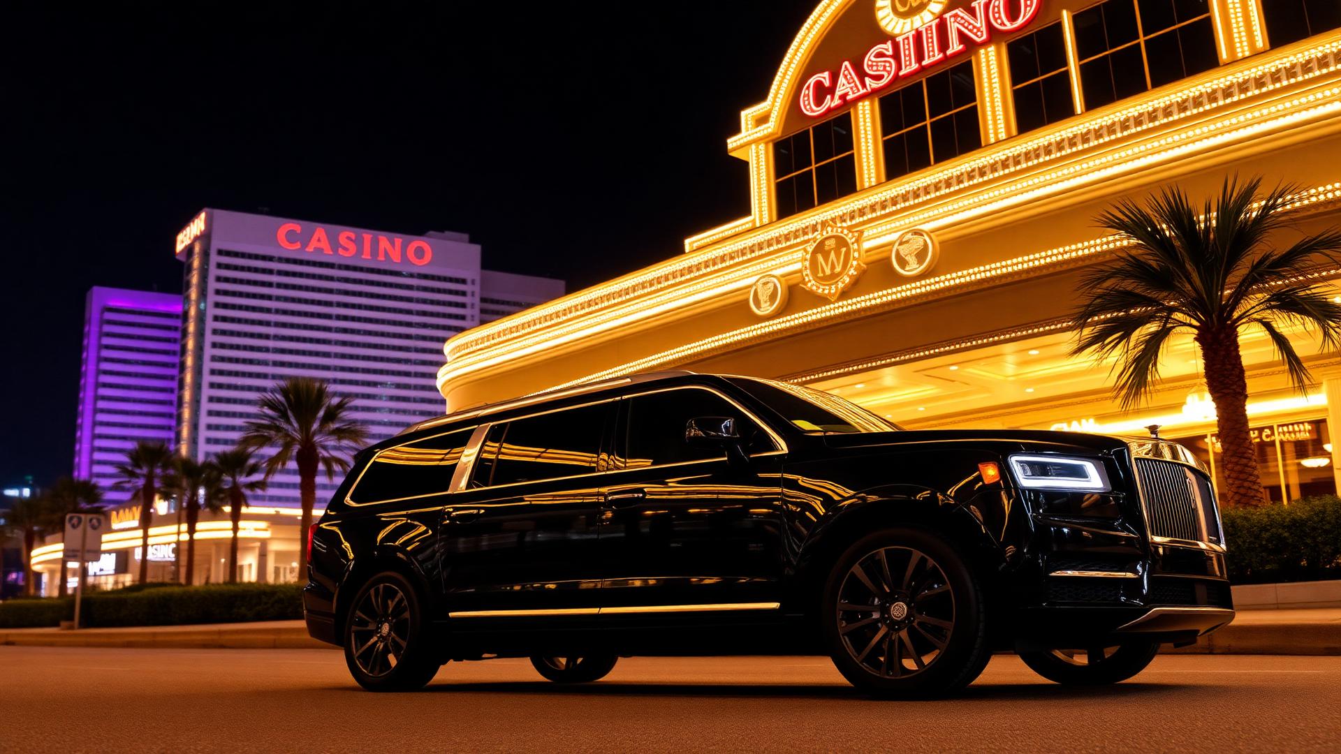 Black luxury SUV parked at a Louisiana casino resort at night